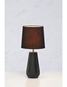 Lampe de table en céramique noire mate avec abat-jour tissu, lumière douce et chaleureuse. 2