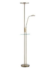 Markslöjd Friend – Lampadaire LED 18W + liseuse 5W, variateur intégré, port USB, finition laiton antique