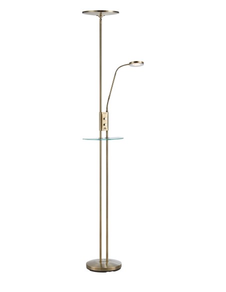 Markslöjd Friend – Lampadaire LED 18W + liseuse 5W, variateur intégré, port USB, finition laiton antique