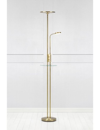 Markslöjd Friend – Lampadaire avec tablette en verre, éclairage double dimmable et câble noir discret