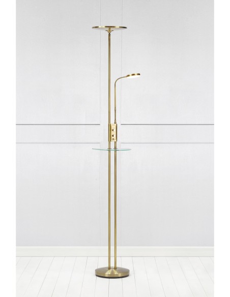 Markslöjd Friend – Lampadaire avec tablette en verre, éclairage double dimmable et câble noir discret