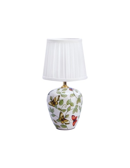 Markslöjd Mansion – Lampe de table E14 max. 40W, pied céramique décoratif multicolore, abat-jour blanc plissé