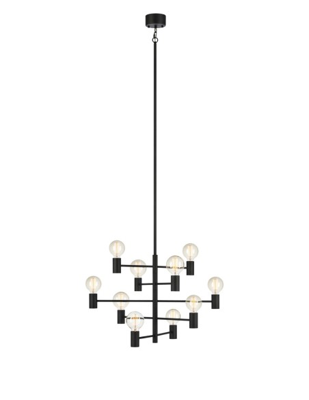Markslöjd Paris – Suspension noir 10xE27, design graphique en acier brossé, suspension moderne IP20
