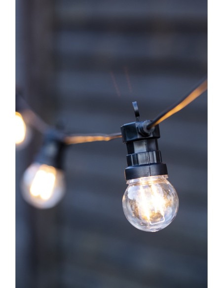 Markslöjd Garden 24 – Guirlande lumineuse noire avec 10 ampoules rondes, IP44, LED fixe