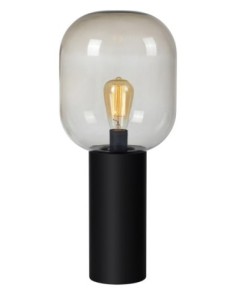Lampe moderne avec globe en verre fumé diffusant une lumière chaude, idéale pour une ambiance cosy.