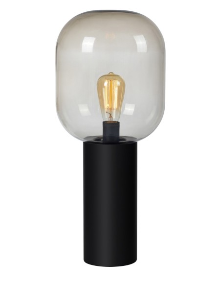 Lampe moderne avec globe en verre fumé diffusant une lumière chaude, idéale pour une ambiance cosy.