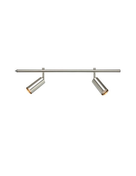 Rail de 70 cm avec 2 spots cylindriques orientables, parfait pour un éclairage intérieur ciblé.