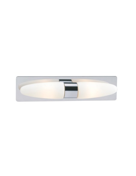 Applique murale 2xE14, IP44, finition chromée avec diffuseurs verre blanc pour salle de bain.