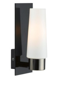 Applique murale noire IP44 pour salle de bain avec 2 douilles E14, installation murale 230V.