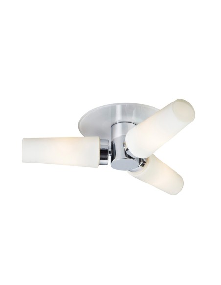 Plafonnier blanc IP44 pour salle de bain avec 3 douilles E14, lumière douce et homogène.