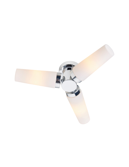 Plafonnier IP44 à 3 ampoules E14, idéal pour salle de bain, lumière douce et homogène.