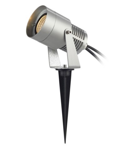 Spot LED 3W blanc chaud avec angle 36°, IP44, parfait pour jardins, allées et façades.