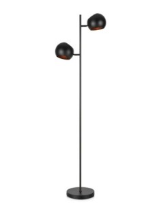 Lampadaire Edgar noir mat à deux têtes orientables, idéal pour lecture ou ambiance cosy.