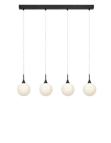 Markslöjd Quattro XL – Suspension 4 globes verre blanc, G9 max 20W, largeur 90 cm, câble 150 cm, IP20