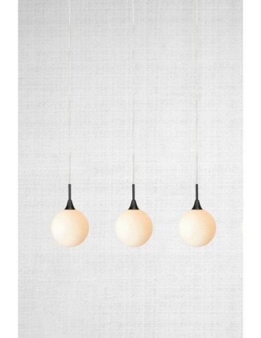 Quattro XL -Suspension noir, design minimaliste avec 4 sphères blanches, douilles G9, hauteur totale 168 cm