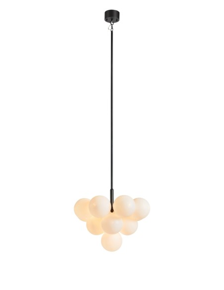 Markslöjd Merlot – Suspension design avec 13 globes en verre opalin et structure en métal noir, Ø56 cm