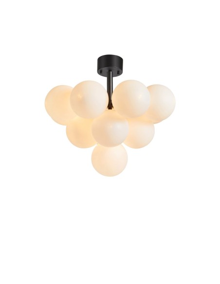 Markslöjd Merlot – Plafonnier contemporain Ø56 cm avec 13 globes en verre opalin et structure noire, G9