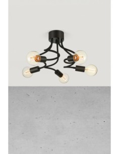 Plafonnier noir à cinq bras articulés orientables pour un éclairage flexible et design. 2