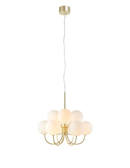 Markslöjd Bianco – Suspension doré avec 9 globes en verre opale, douilles G9, design élégant Ø57 cm