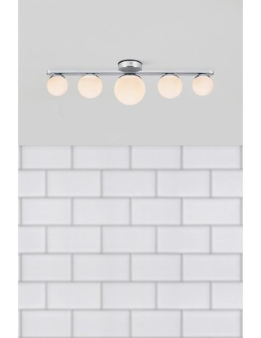 Markslöjd Puro – Luminaire salle de bain 5 lampes, verre opale et métal chromé