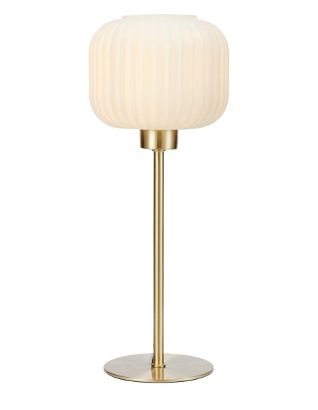 Markslöjd Sober – Lampe de table élégante E14, abat-jour verre blanc et laiton brossé