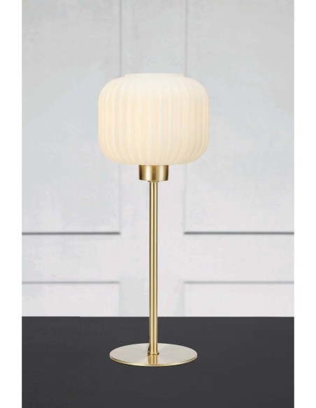Markslöjd Sober – Lampe à poser chic avec verre blanc et base en laiton brossé, 40W max