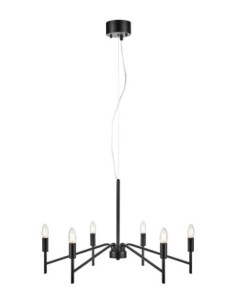 Markslöjd Monarch – Suspension 6 lampes E14, Ø70 cm, métal noir mat, câble transparent