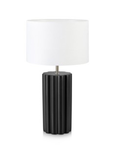 Markslöjd Column – Lampe de table E14, abat-jour textile blanc, socle céramique noir