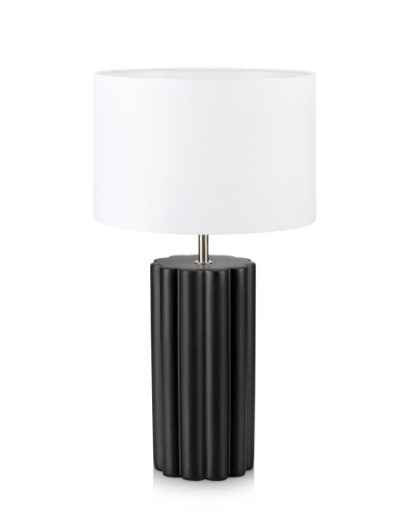 Markslöjd Column – Lampe de table E14, abat-jour textile blanc, socle céramique noir