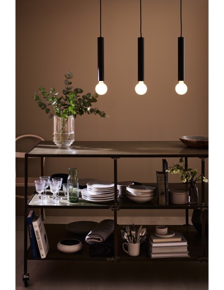 Markslöjd Sencillo – Suspension noire à douilles E27, design minimaliste avec cordon textile