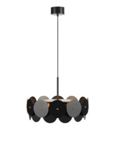 Markslöjd Vegas – Suspension noire 3xE27 max 40W, plaques métalliques rondes et touches laiton, idéale cuisine ou salon