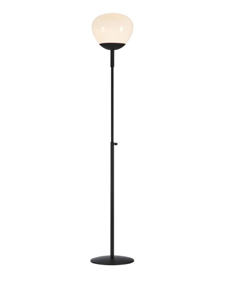 MarkslOjd Rise – Lampadaire métal noir et verre blanc, hauteur réglable 150 cm, culot E27, IP20