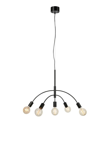 Markslöjd Cygnus – Suspension noire 5xE27 max 40W, design graphique à cinq bras métalliques