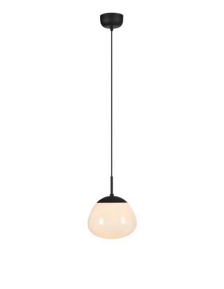 Markslöjd Rise – Suspension métal noir et verre blanc, design Monika Mulder, diamètre 25 cm, culot E27, IP20