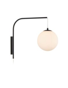 Markslöjd Dione – Applique murale noire mat, verre opale suspendu, culot E14, câble transparent 2 m