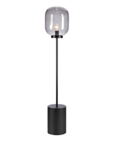 Markslöjd Brooklyn – Lampadaire métal noir avec abat-jour en verre fumé, E27, câble textile 2 m