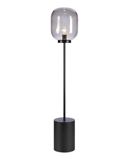Markslöjd Brooklyn – Lampadaire métal noir avec abat-jour en verre fumé, E27, câble textile 2 m