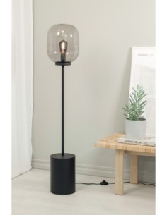 Markslöjd Brooklyn – Lampadaire métal noir avec abat-jour en verre fumé, E27, câble textile 2 m 2