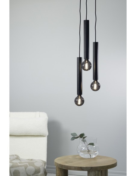 Markslöjd Sencillo – Luminaire suspendu noir mat avec câbles textiles, style contemporain