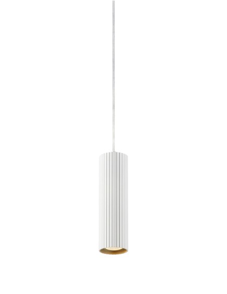 Markslöjd Costilla – Suspension 1xGU10 blanche avec abat-jour cylindrique en métal nervuré