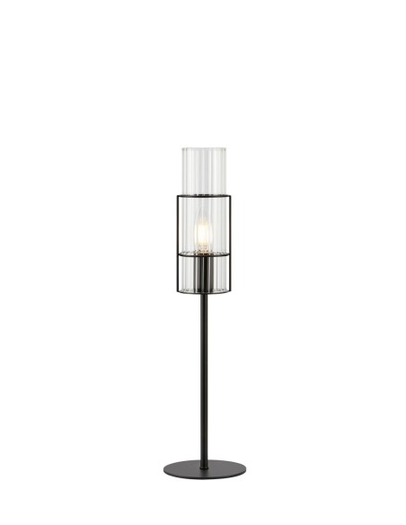 Markslöjd Tubo – Lampe de table noire H. 50 cm, verre ondulé transparent, effet d’ombre décoratif