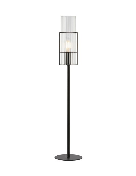 Markslöjd Tubo – Lampe de table noire H. 65 cm, verre ondulé transparent, jeu d’ombres élégant