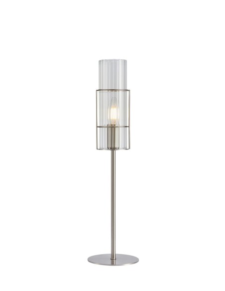 Markslöjd Tubo – Lampe de table nickel satiné H. 50 cm, verre ondulé transparent, design raffiné