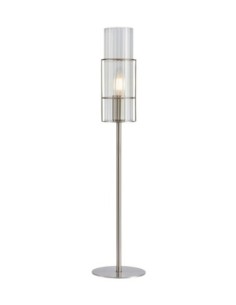 Markslöjd Tubo – Lampe de table nickel satiné H. 65 cm, verre ondulé transparent, élégance et lumière sculptée
