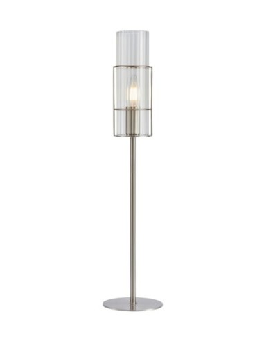 Markslöjd Tubo – Lampe de table nickel satiné H. 65 cm, verre ondulé transparent, élégance et lumière sculptée