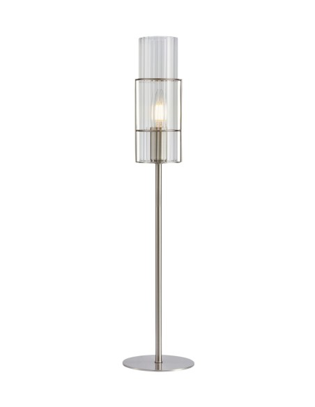 Markslöjd Tubo – Lampe de table nickel satiné H. 65 cm, verre ondulé transparent, élégance et lumière sculptée