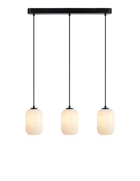 Markslöjd Cava – Suspension 3 lumières noire L. 72 cm, design moderne avec verre opale strié