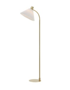 Markslöjd Mira – Lampadaire laiton brossé H. 145 cm, abat-jour plissé blanc cassé, style classique chic