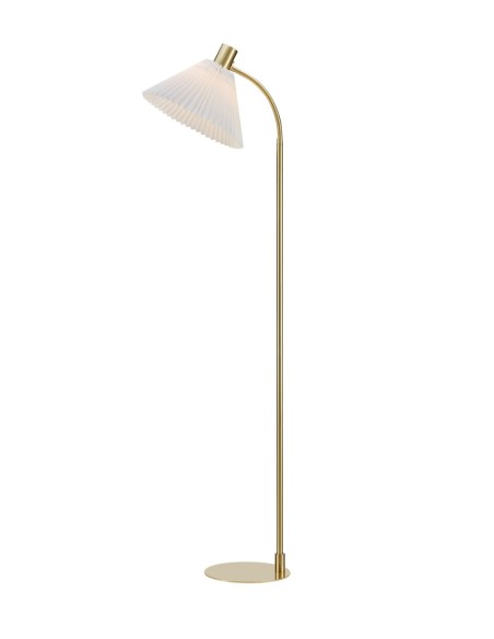 Markslöjd Mira – Lampadaire laiton brossé H. 145 cm, abat-jour plissé blanc cassé, style classique chic