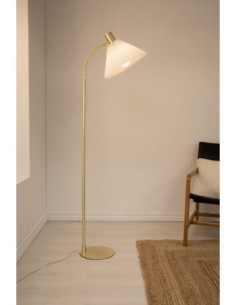 Markslöjd Mira – Lampadaire laiton brossé H. 145 cm, abat-jour plissé blanc cassé, style classique chic 2